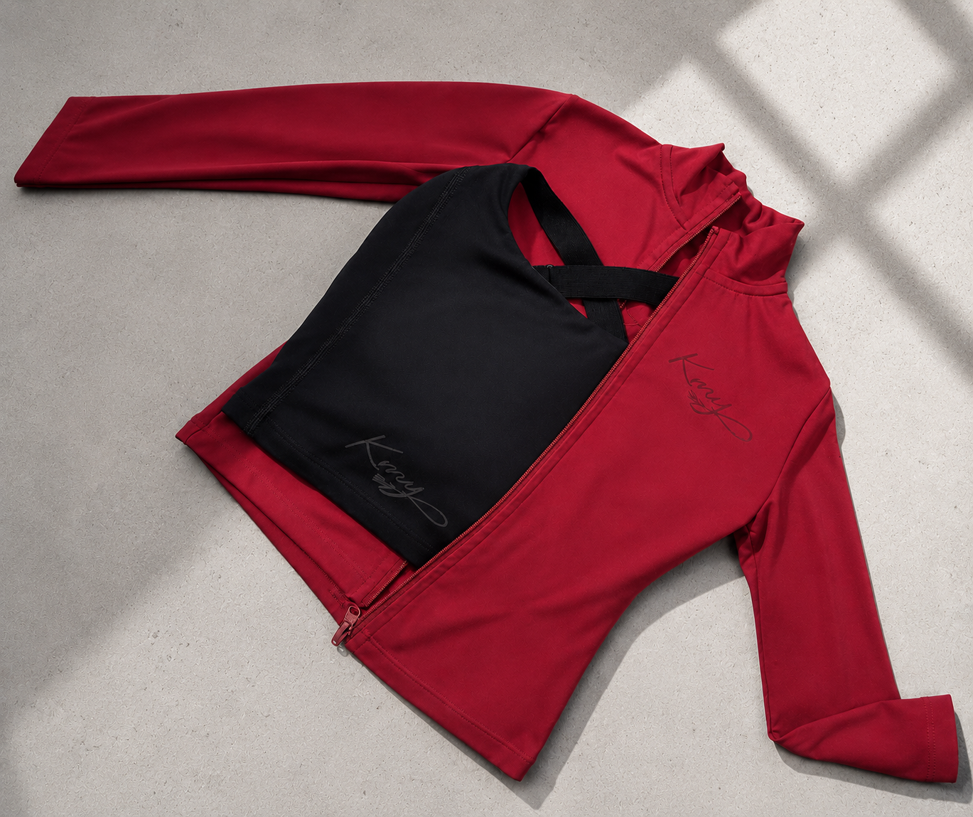 Ensemble Muse - Mini (veste Rouge cerise et legging noir)